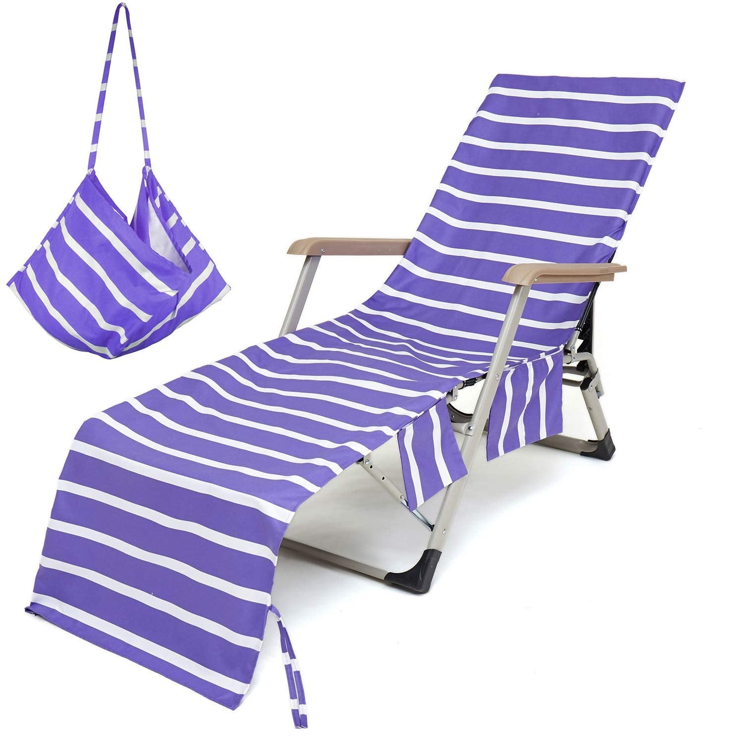 Beach Chair Towel Chaise Lounge Cover with Pockets Pool Chair Towel for Outdoor Patio Garden 