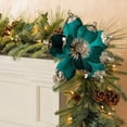 thumbnail image 3 of 7.5" Large Christmas Magnolia Flowers, Glitter Artificial Poinsettia Stems, Velvet Texture Christmas Tree Ornaments, Home Table Decorations for Holiday Party Decor, 1 Pack,Green, 3 of 6