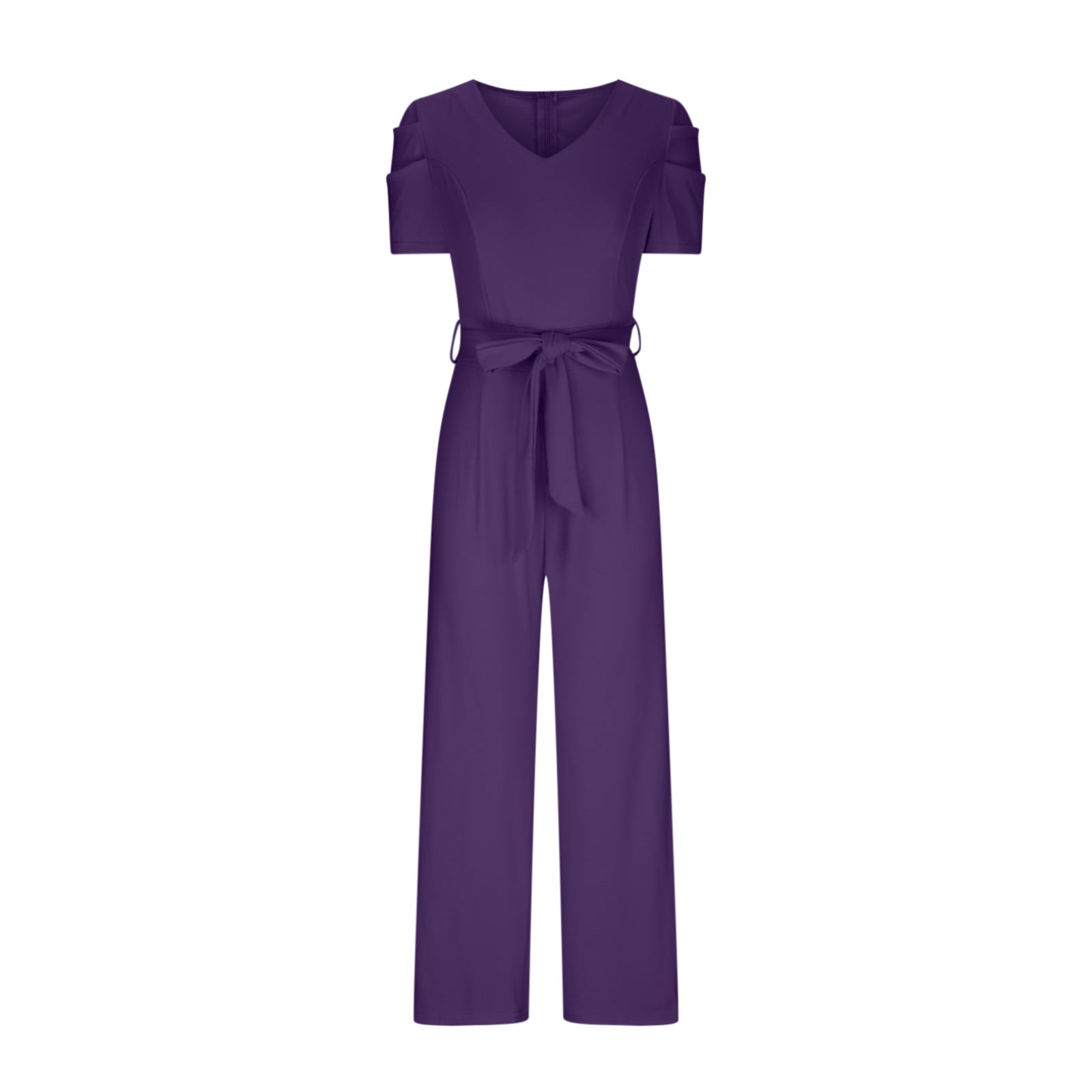 Clearance!lulshou Jumpsuit Pants for Women Women Strappy Waist Up Short Sleeved Jumpsuit With V-Neck Wide Leg Pants
