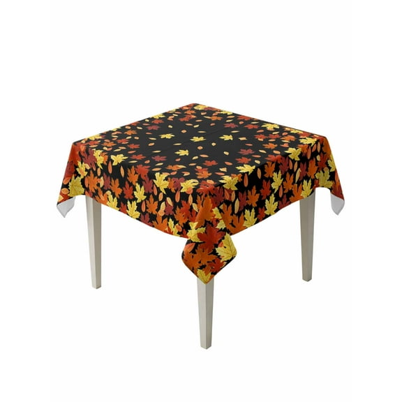 Square Tablecloth 60 x 60 Inches Fall Thanksgiving Maple Leaves Black Waterproof & Stain Resistance Table Cloth Decorative Fabric Table Cover for Dinning/Party/Buffet/Banquet