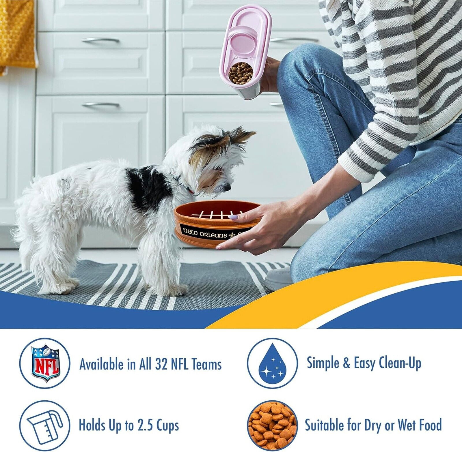 Pets First NFL New Orleans Saints Super-Bowl Slow Feeder Bowl for Dogs and Cats, Football Design for Healthy Digestion, Non-Slip, for Large & Small Pet