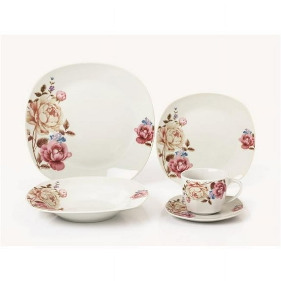 20 Piece Floral Porcelain Square Dinnerware Set, Service for 4