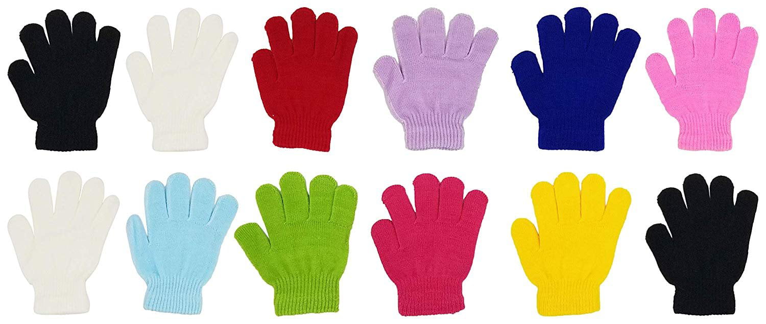 Fun 12 Pairs Warm Colorful Cute Stretchy Wholesale for Boys or Girls Toddlers Children Kids Winter Magic Gloves