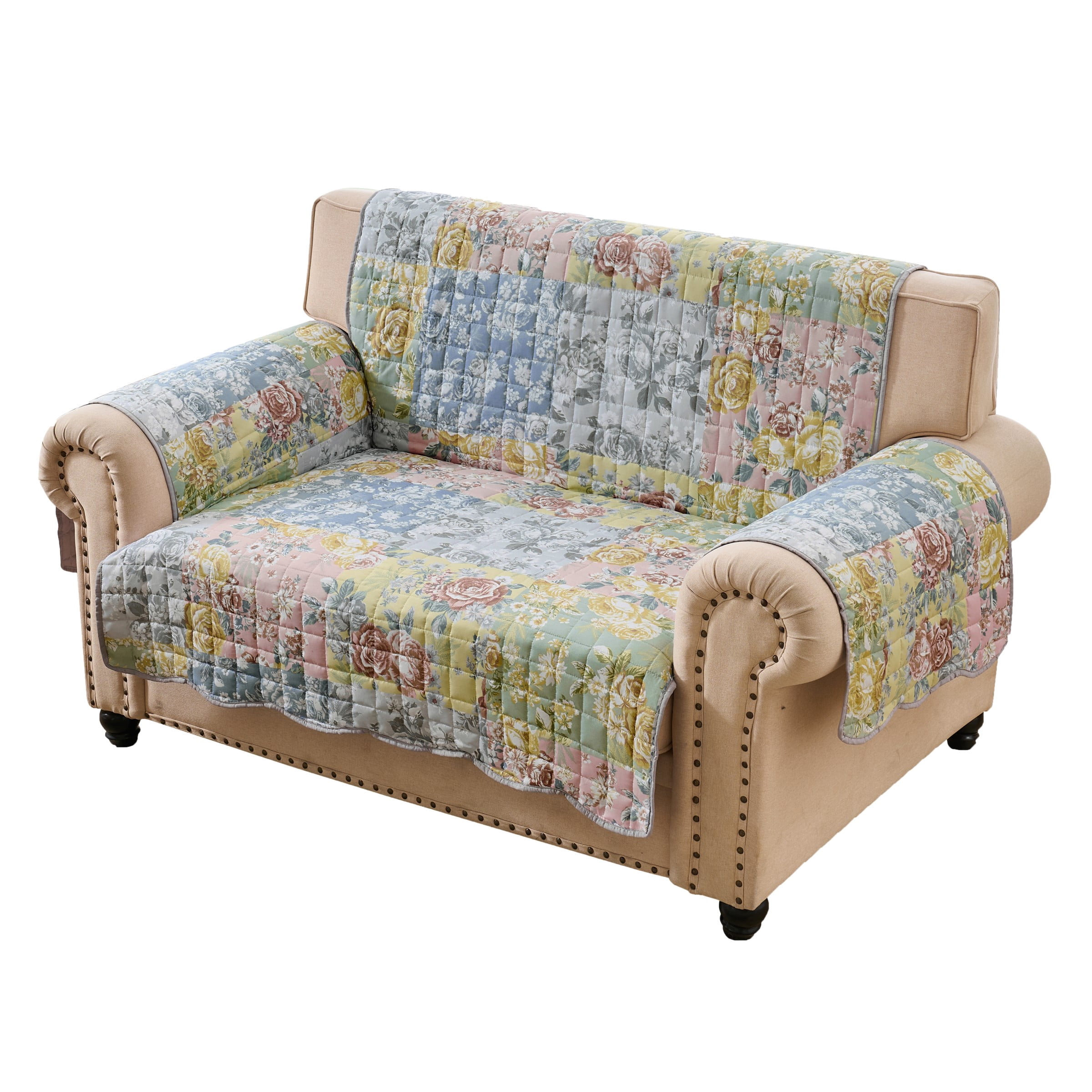 Greenland Home Fashions Emma Floral Patchwork Print Reversible Slipcover/Furniture Protector, Loveseat