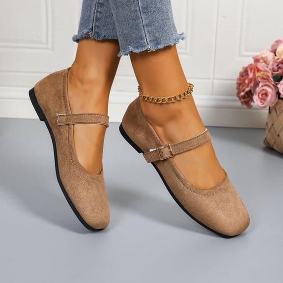 NexTorq Mary Jane Shoes Women Flats for Women Dressy Ballet Flats Squared Toe Mary Jane Flats Shoes Khaki 36