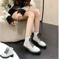 thumbnail image 4 of Tuphregyow New Arrival Women's British Style Round Toe Motorcycle Boots with Front Lace Up and Mid Heel for Fall and Winter White 37, 4 of 7