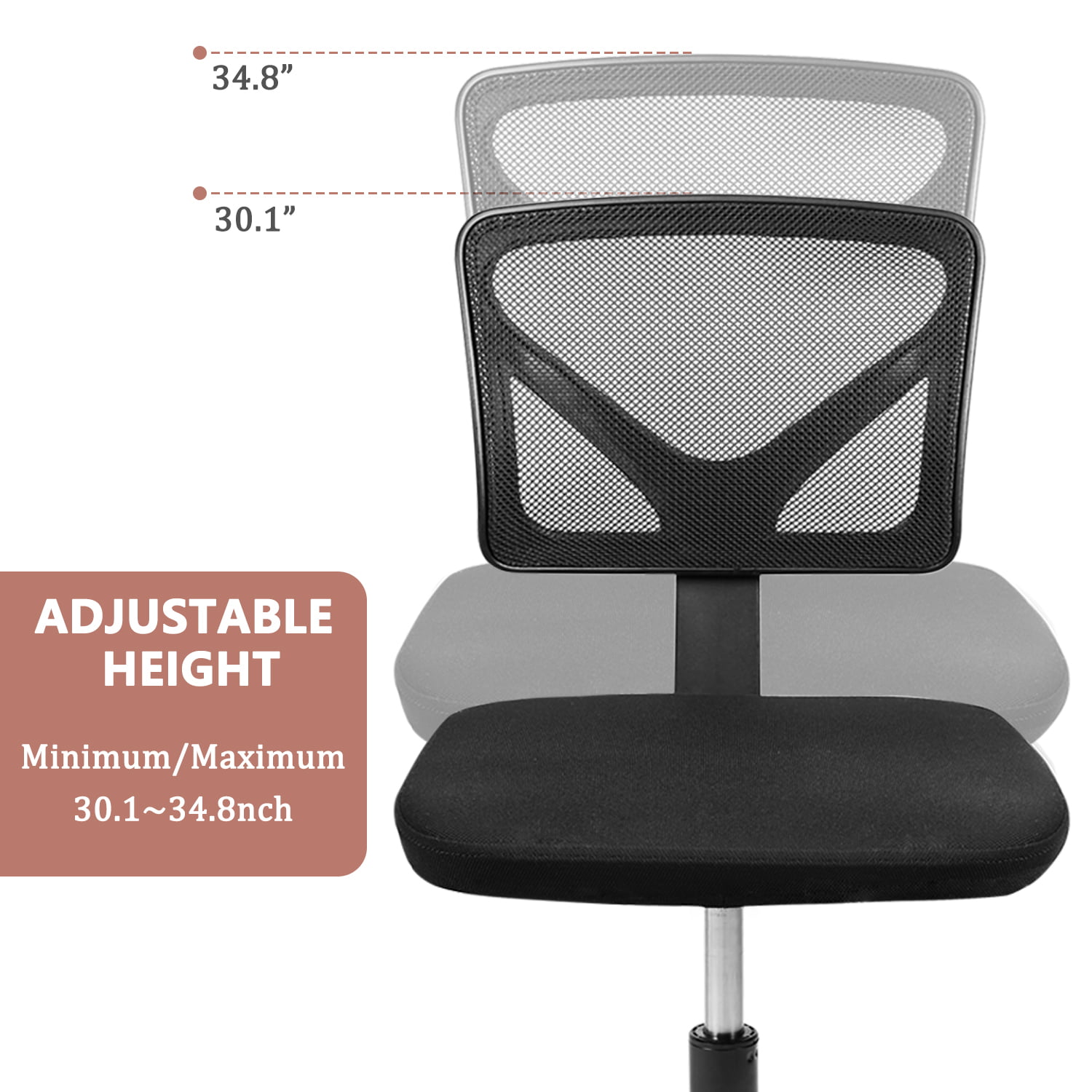 Low Mid PP Mesh Back Fabric Seat Armless Ergonomic Task Chair Hight Adjustable HouseInBox Task Chair Office Computer Chair 