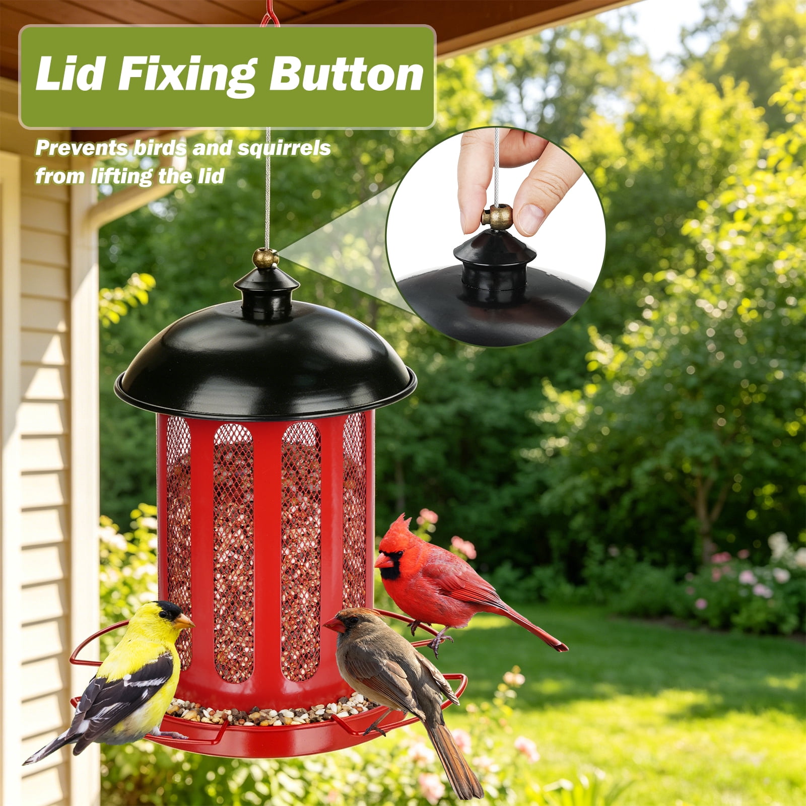 Samhe Wild Bird Feeder, 4 lbs Large Capacity Bird Feeders for Outdoor Hanging, Heavy Duty Metal Birdfeeder, Red