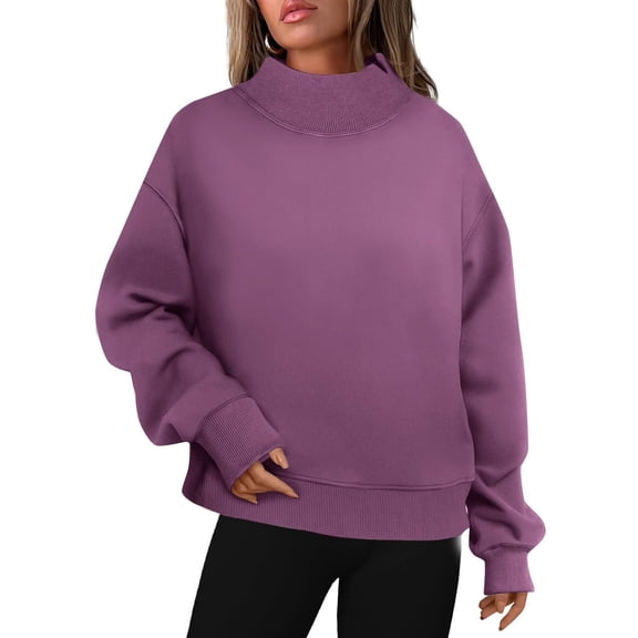 Solid Color O-Neck Sweatshirts for Women 2023 Winter Long Sleeve Pullover Loose-Fit Fleece Hoodies Tops
