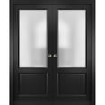 thumbnail image 1 of Sliding Closet Bypass Doors | Lucia 22 Matte Black with Rain Glass | Sturdy Rails Moldings Trims Hardware Set | Wood Solid Bedroom Wardrobe Doors, 1 of 6