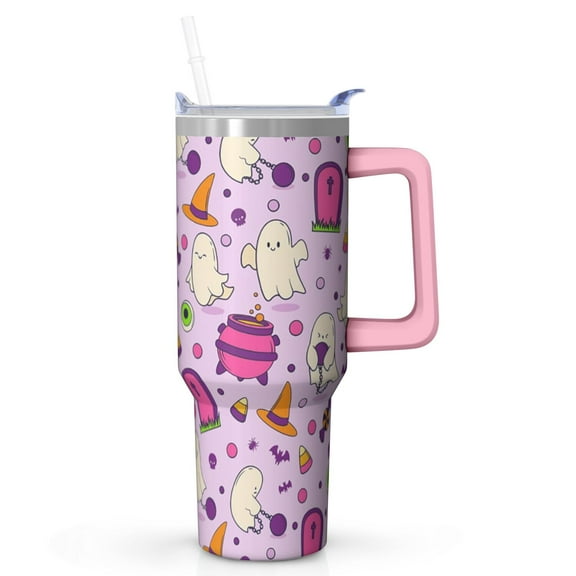 Halloween Tumbler 40 oz with Handle and Straw Pumpkin Skeleton Ghost Tumbler Halloween Gifts for Women Insulated Mug