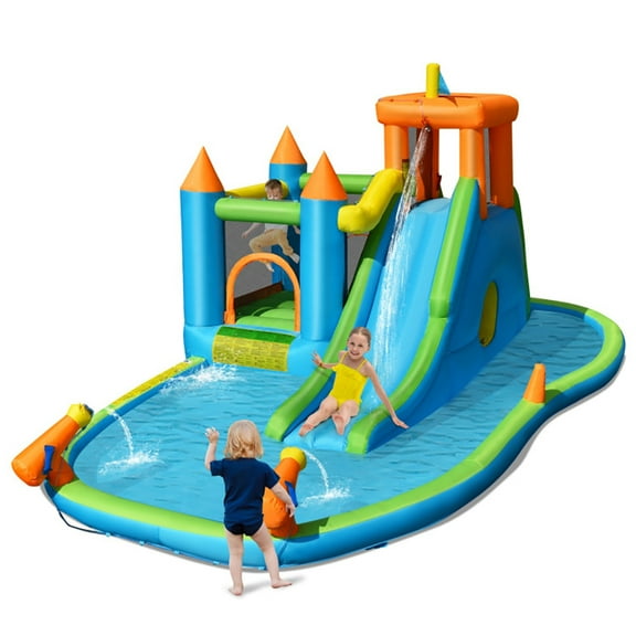 Spaco Inflatable Water Slide with Bounce House and Splash Pool without Blower for Kids, Jumping Castle Family Backyard Bouncy Castle, Durable Sewn with Extra Thick Material, Idea for Kids
