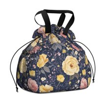 Pioneer Flower Drawstring Lunch Bag Women - Drawstring Lunch Bag Insulated for Work Office - Stain-Resistant Large Lunchbags for Women with Multi-Pockets