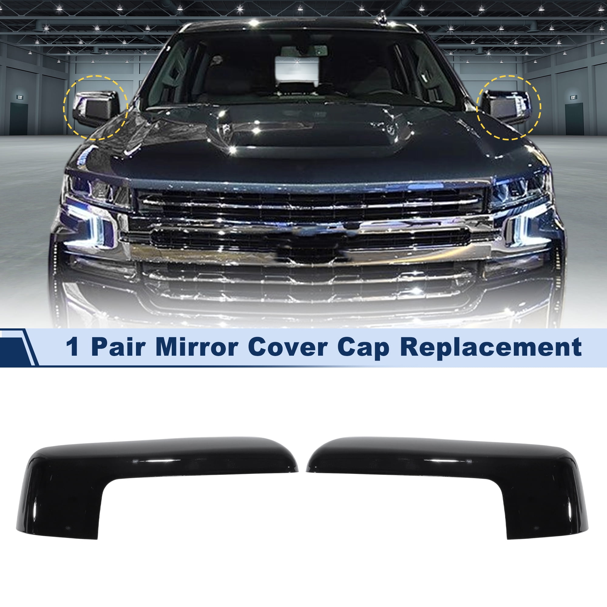 Unique Bargains Gloss Black Clip-On Mirror Cap Covers for Chevrolet Silverado 1500