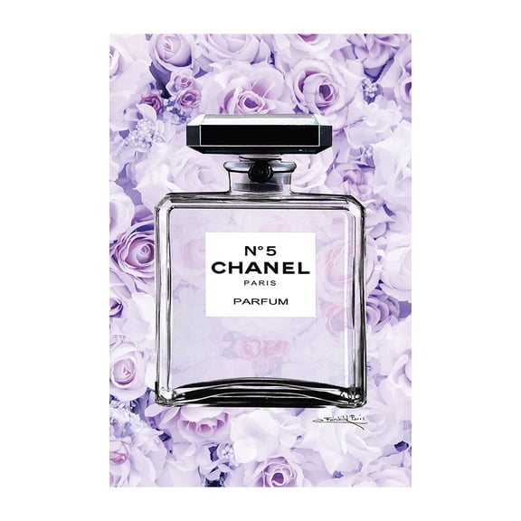 Fashion Glam Bottle Floating In Lavendar Roses - 20"X30" Canvas