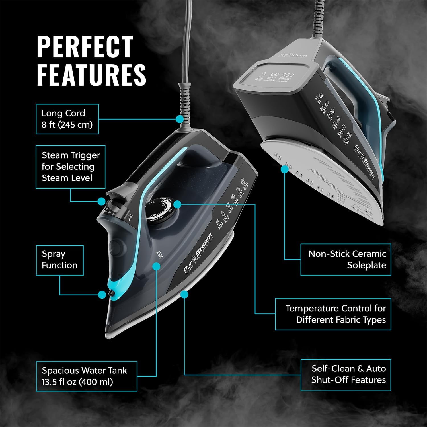 SteamBurst+ 1750W Steam Iron with Ceramic Soleplate for All Fabrics