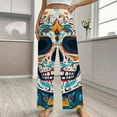 thumbnail image 2 of Mexico Flower Skulls Day Of The Dead Pajama Pants Breathable with Pockets Pajamas For Lady Vintage Sleeping Pants Bedroom Homewear, 2 of 6