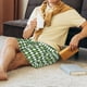 thumbnail image 5 of Balery Light Green Squares Pantalones cortos de pijama de punto de algodón para hombre con cinturilla y bolsillos-Small, 5 of 6