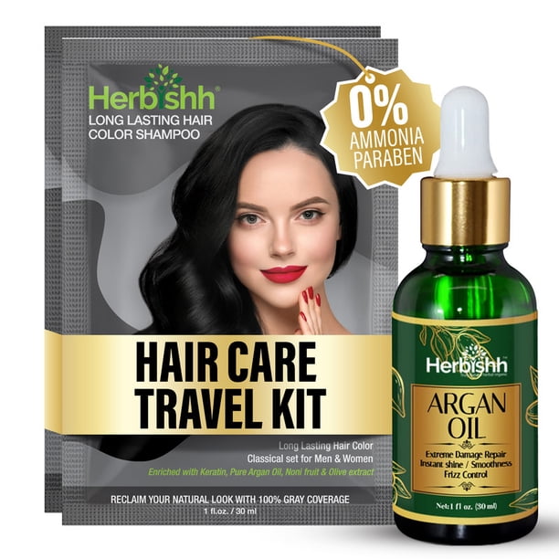 Herbishh Black Color Shampoo for Gray Hair, Hair Dye Shampoo 3 in 1, 100% Grey Coverage, Instant Permanent Shampoo for Men & Women, Long-lasting & Travel-friendly, Ammonia-free, 30 ml (Pack of 2)