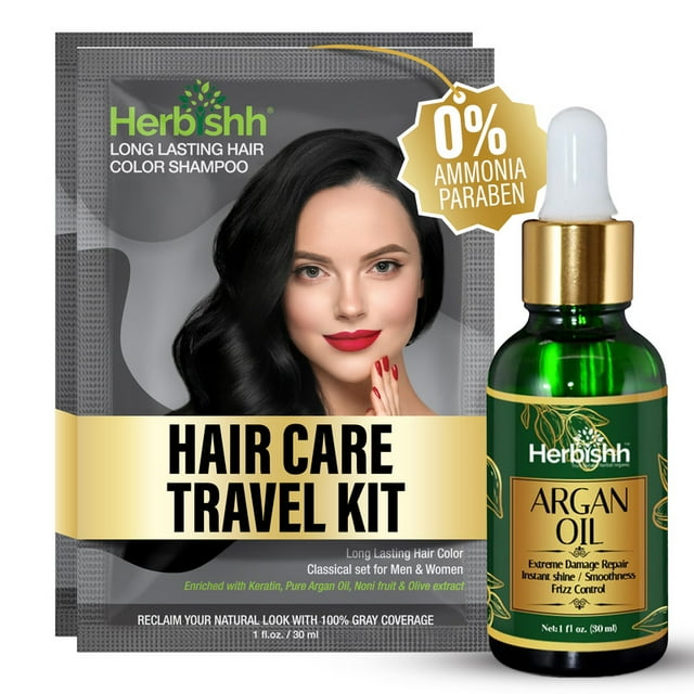 Herbishh Black Color Shampoo for Gray Hair, Hair Dye Shampoo 3 in 1, 100% Grey Coverage, Instant Permanent Shampoo for Men & Women, Long-lasting & Travel-friendly, Ammonia-free, 30 ml (Pack of 2)