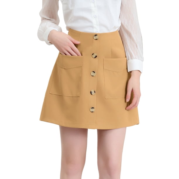 Allegra K Falda Casual Estilo Cargo Corta Con Botones En La Parte Delantera Para Mujer Caqui XS