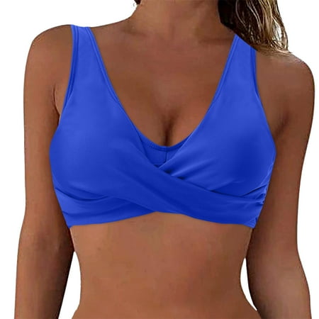 Siilsaa Women Swim Top Women s Cut Out Tie Knot Halter Swimwear Bikini Top Blue XL