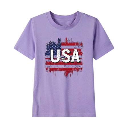 ZhuoLiL T Shirts for Girls 12-14 Boys and girls Patriotic Graphic T-Shirt (2-15Y) - Short Sleeve Round Neck Summer Tee