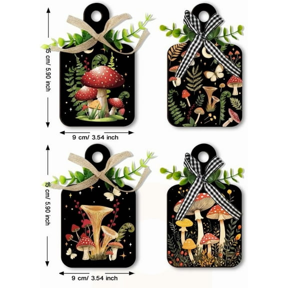 Set of 4 Mushroom Kitchen Wall Decor Magic Mushroom Wood Sign Night Moon Star Hanging Dining Sign Decoration Farmhouse Signs with Hemp Rope for Home Kitchen Bar Cafe 5.9x3.5inch Black