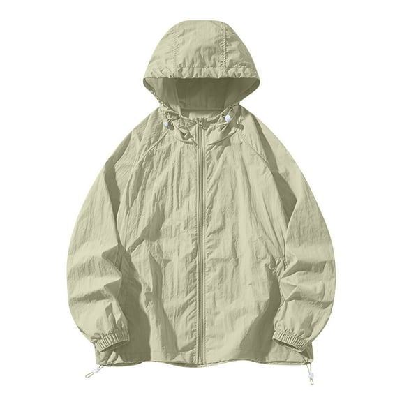 Xfvqtps Mens Light Jacket Cooling Sun Protection Hoodie Full Zip up with Drawstring Solid Color Long Sleeve Summer Coat for Fishing Hiking Athletic Running Army Green