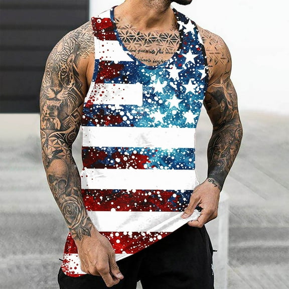WAENQINLA 4th of July Mens Tank Tops Retro Muscle 1776 Sleeveless Shirt Big and Tall Mens Gym Workout Graphic USA Flag Top