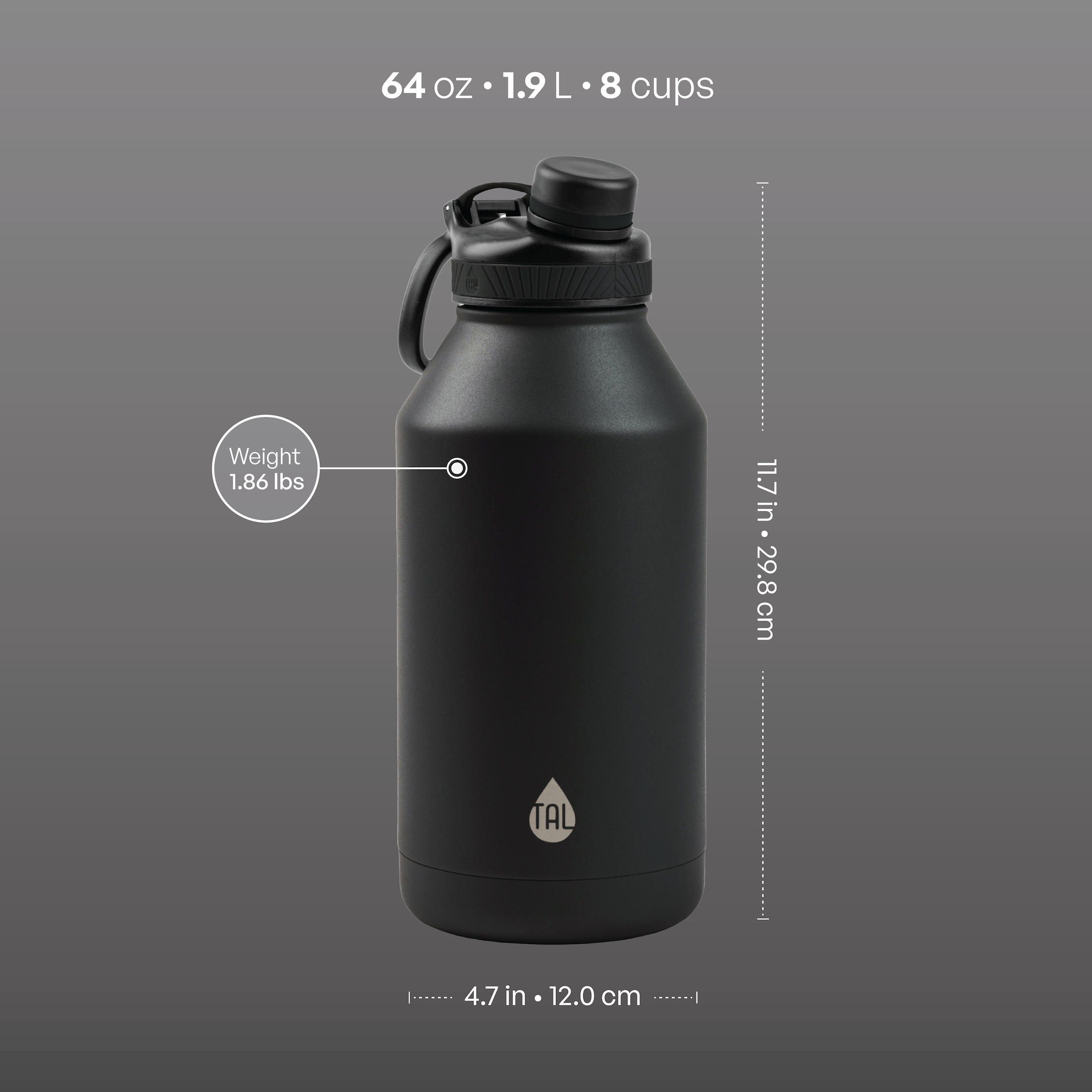 TAL Stainless Steel Ranger Water Bottle 64oz Black photo 4