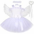 thumbnail image 2 of Disfraz de ángel de la guarda para niñas, vestido de tutú con flores blancas con purpurina para niñas pequeñas, vestido de princesa para fiesta de cumpleaños y Carnaval de Halloween, 2 of 5