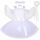 thumbnail image 2 of Disfraz de ángel de la guarda para niñas, vestido de tutú con flores blancas con purpurina para niñas pequeñas, vestido de princesa para fiesta de cumpleaños y Carnaval de Halloween, 2 of 5