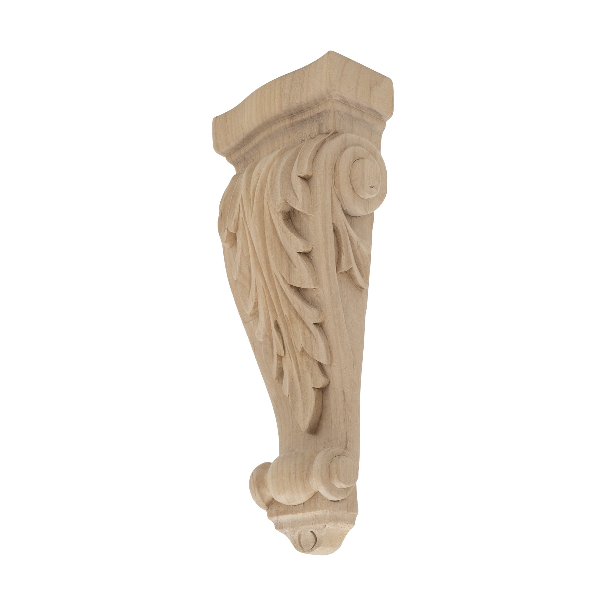 7-1/8 in. x 2-3/4 in. x 1-3/8 in. Unfinished X-Small Hand Carved North American Solid Alder Acanthus Leaf Corbel