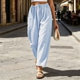 thumbnail image 4 of cocolona Womens Summer Casual High Waist Striped Beach Pants Elastic Waist Straight Wide Leg Vacation Lounge Pants with Pockets, 4 of 5