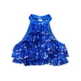 thumbnail image 3 of Raenseen Kids Girls Tiered Shiny Sequins Backless Jazz Latin Samba Dance Crop Tops Performance Shirts Dancewear Royal Blue 16, 3 of 6
