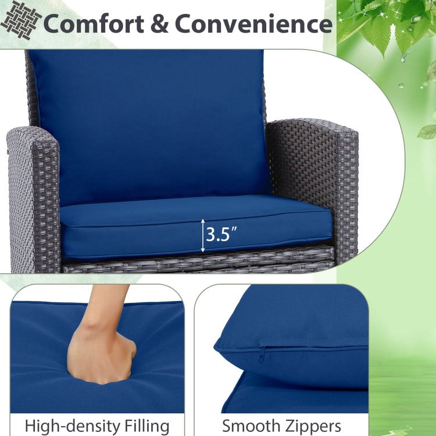 Aimee Lii 3 Pieces Wicker Patio Furniture Set, Coffee Table Cushioned Sofa, with Washable Cushion, Modern Patio Furniture, Blue Aimee Lii 3 Pieces Wicker Patio Furniture Set, Coffee Table Cushioned Sofa, with Washable Cushion, Modern Patio Furniture, Blue