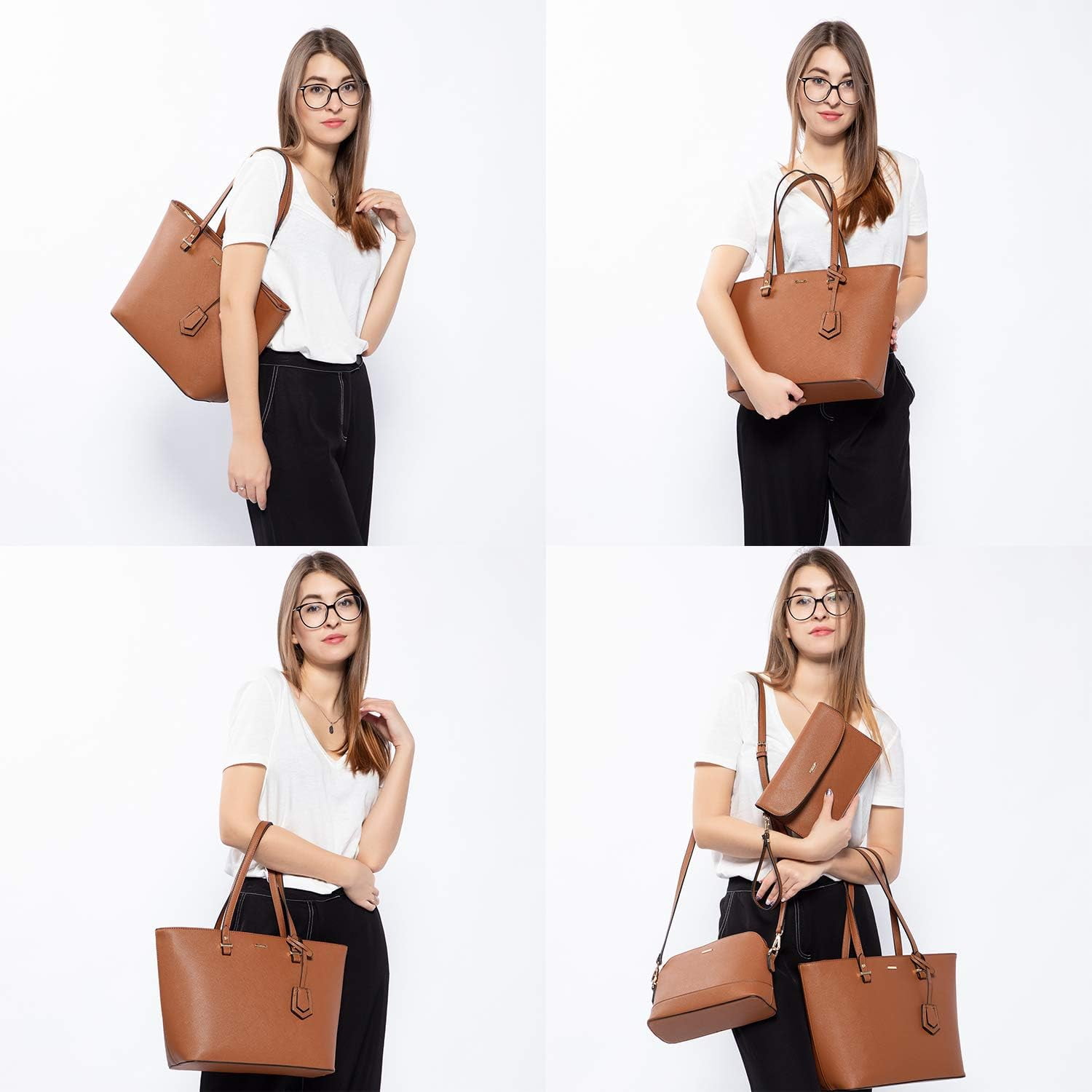 Lovevook Purses and Handbags for Women, Fashion Tote Satchel Shoulder Bag,Top Handle Satchel Bags Purse Set- 3pcs & Brown