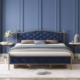 thumbnail image 2 of Full Size Bed Frame, Modern Upholstered Platform Bed with Button Tufted Headboard, Blue, 2 of 7