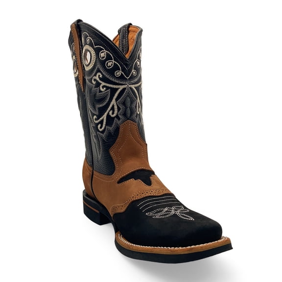 Mens Leather Midcalf Western Boot Square Toe Black Brown