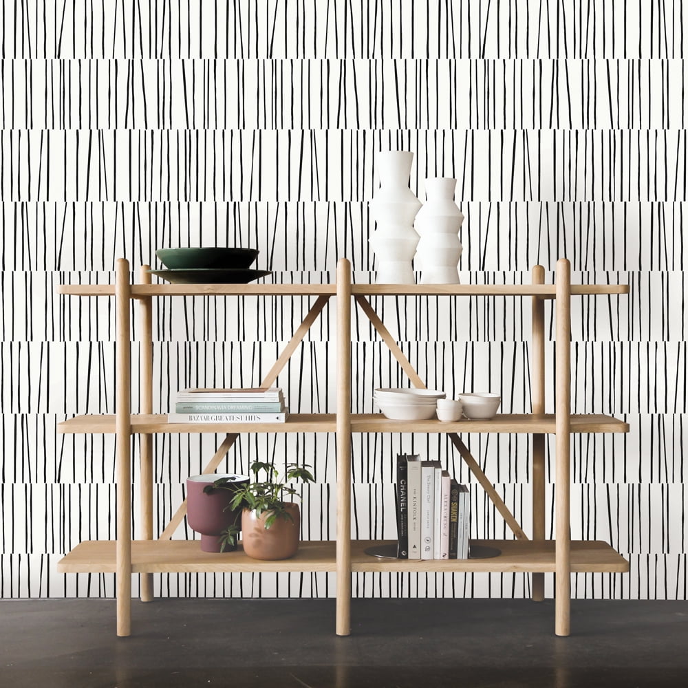 Tempaper x Bobby Berk Shift White & Black Peel and Stick Wallpaper By Bobby Berk, 20.5" x 33'