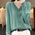 thumbnail image 2 of Fartey V Neck Knitted Sweaters for Women Loose Fit Long Sleeve Pullover Sweater Elegant Solid Color Sweaters Cozy Warm Jumper Tops Mint Green 2XL, 2 of 4