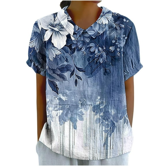 Womens Tunic Tops Dressy Casual Short Sleeve Button Down Shirts for Women Work Summer Clothes for Mature Women 2025 Vacation
