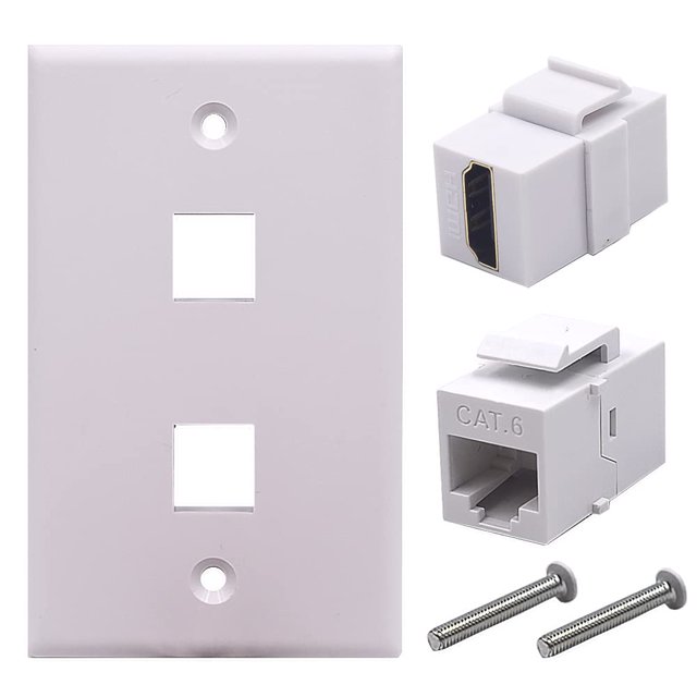 HUGFEGWE Plaque Murale 2 Ports, 1 Port HDMI 4k + 1 Port CAT6 Prise RJ45 Plaque Murale, HDMI & RJ45 Femelle à Femelle Module de Prise Clé Plaque Murale CJ25311-4525