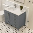 thumbnail image 4 of Ayna Decors Rooh 36 in Charcoal Grey Bathroom Vanity Set with White Quartz Countertop and Brass Faucet | Pop-Up Drain and P-Trap Included | Brushed Nickel Hardware | AVR36CG3022, 4 of 10