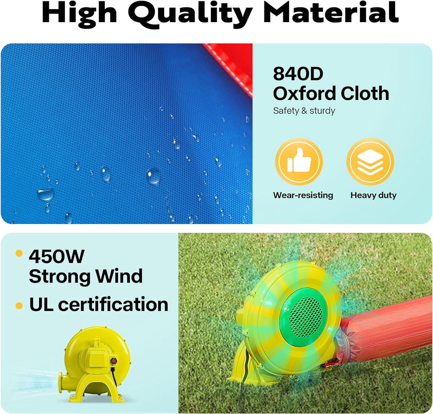 SPECSTAR Inflatable Bounce House Water Bouncer Jumping Castle with 450W Air Blower, Double Water Slide, Sprinkler, Splash Pool, Basketball Hoop, Water Gun, Climbing Wall for Kids Outdoor Backyard