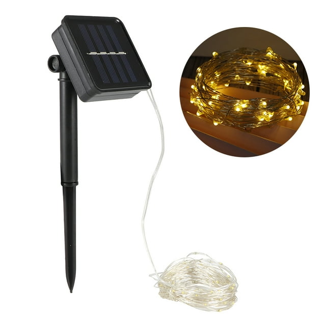 Cadena de luz, 10 m, 100 LED, luz solar de cobre para jardín, cadena de luz navideña, claridad notable Jadeshay A
