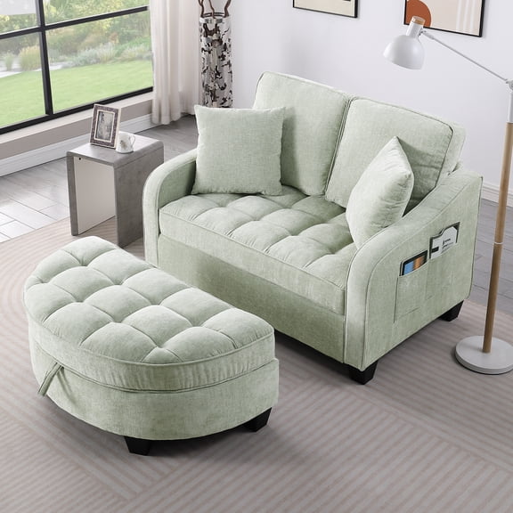 MIKIBAMA 54.8" Oversized Curved Chaise Lounge Chair with Ottoman, Cyan Chenille