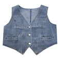 WYXSH Women Button Down Denim Vest Sexy Sleeveless Denim Crop Top Low