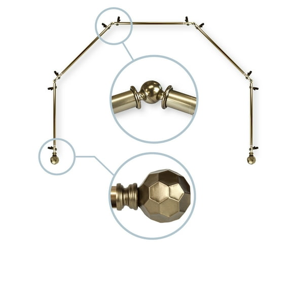 Domovina Reid 13/16-inch 5-Sided Bay WIndow Curtain Rod-Color:Antique Brass